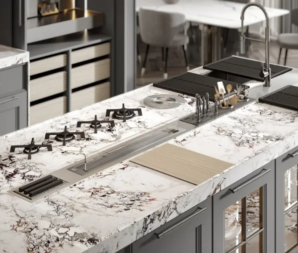 Integrated Stove, Utensil Inserts, Hidden Power outletsKitchen Island