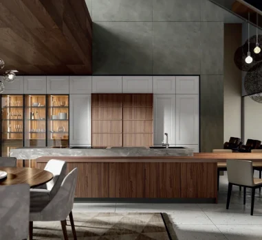 Custom Kitchen in Matt lacquered White, and Canaletto walnut