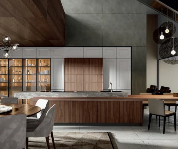 Custom Kitchen in Matt lacquered White, and Canaletto walnut