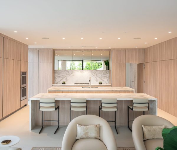 Walnut Wood Grain Kitchen Central View